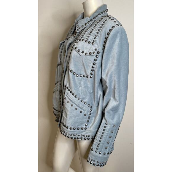 Double D Ranch Balcones Blue Velvet Inez Jacket NWT 2X Conchos Studs Pockets - Picture 10 of 16